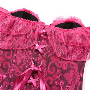 Vintage Rose Bustier Top - Off-Shoulder Ruffle Sleeves with Front Lace-Up Detail N237843