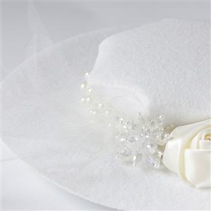 Vintage White Rose and Pearl Fascinator Bridal Bowler-hat Princess Cosplay Party Accessory J21679