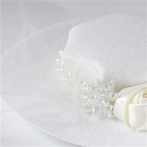 Vintage White Rose and Pearl Fascinator Bridal Bowler-hat Princess Cosplay Party Accessory J21679