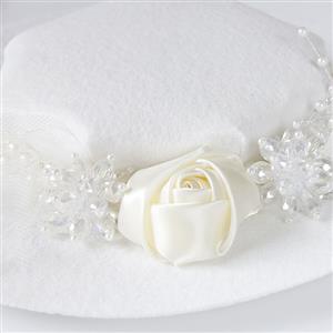 Vintage White Rose and Pearl Fascinator Bridal Bowler-hat Princess Cosplay Party Accessory J21679