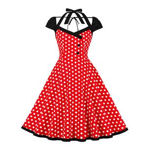 French Maiden Dresses, Cute Summer Swing Dress, Retro Dresses for Women 1960, Vintage Dresses 1950's, Round Dot Summer Dress, Vintage Dress for Women, Vintage Summer Day Dress, #N22774