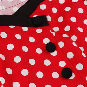 Vintage Sweetheart Round Dot Lace-up Short Sleeve High Waist Midi Dress N22774