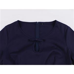 1950's Vintage Round Neck Short Sleeves High Waist Color Blocking Cocktail Belted Swing Dress N21488