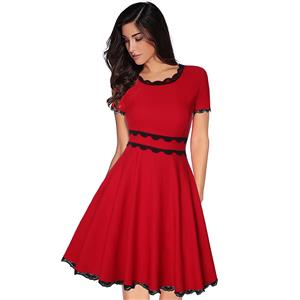 Elegant Swing Dress, Retro Lace Trim Dresses for Women 1960, Vintage Dresses 1950's, Plus Size Summer Dress, Vintage Dress for Women, Simple Round Neck Swing Dresses for Women, Vintage Spring Dresses for Women, #N18749