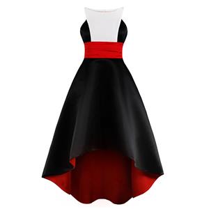 Vintage Black Sleeveless Round Neck High Waist High-low Skirt Cocktail Party Dress N18755