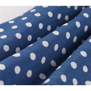 Vintage Royal Blue Polka Dots Round Neck High Waist Midi Tube Dress N18696