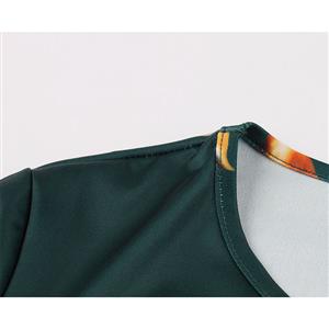 Fashion Kapok Print Round Neck Long Sleeve High Waist Midi Belt Dress N19807