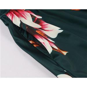 Fashion Kapok Print Round Neck Long Sleeve High Waist Midi Belt Dress N19807