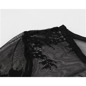 Sexy Black Sheer Floral Mesh Half Sleeve Spliced High Waist Party Midi Dress N19935