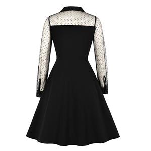Sexy Gothic Black Sheer Mesh Spliced Long Sleeve Midi Dress N19558