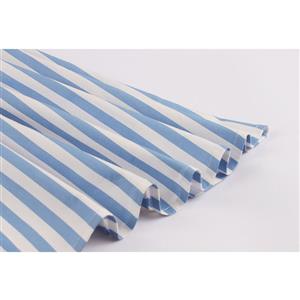 Vintage Bow-knot Tie Collar Short Sleeve Front Button Stripe High Waist Big Swing Dress N20563
