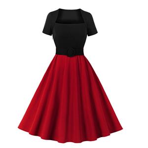 Retro Dresses for Women 1960, Vintage 1950's Dresses for Women,Vintage Dress for Women, Sexy Dresses for Women Cocktail, Cheap Party Dress, Vingtage Office Lady Midi Dress, Fashion Short Sleeve High Waist Ruffle Hem Daily Swing Zipper Dress,#N22834