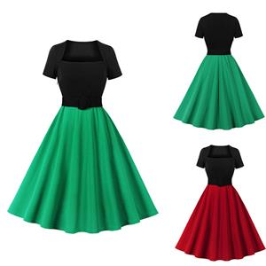 Fashion Short Sleeve High Waist Ruffle Hem Daily Swing Zipper Dress N22834