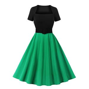 Retro Dresses for Women 1960, Vintage 1950's Dresses for Women,Vintage Dress for Women, Sexy Dresses for Women Cocktail, Cheap Party Dress, Vingtage Office Lady Midi Dress, Fashion Short Sleeve High Waist Ruffle Hem Daily Swing Zipper Dress,#N22835