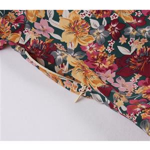 Vintage Floral Print Round Neck Short Sleeve Slim Waist Party Autumn Swing Maxi Dress N20836