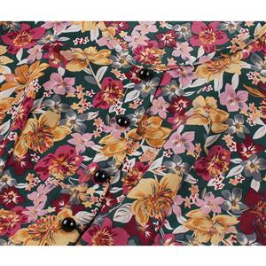 Vintage Floral Print Round Neck Short Sleeve Slim Waist Party Autumn Swing Maxi Dress N20836