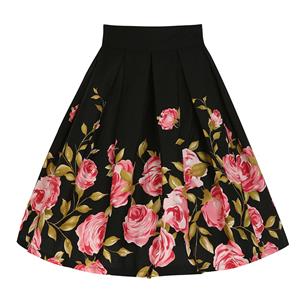 Eleagant Vintage High Waist Floral Print Casual Skater Skirt HG11813