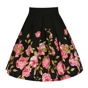 Eleagant Vintage High Waist Floral Print Casual Skater Skirt HG11813