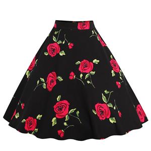 1950's Vintage High Waist Floral Print Casual Skater Skirt HG11814