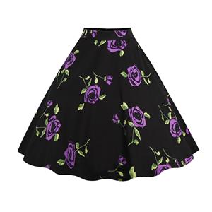 1950's Vintage High Waist Floral Print Casual Skater Skirt HG11815