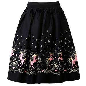 Vintage Black High Waist Floral Print Skirt HG12586