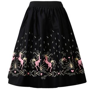 Vintage Black High Waist Floral Print Skirt HG12586