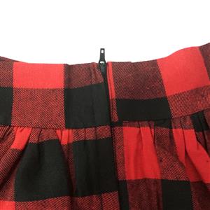 Classic Red Plaid Cotton High Waisted Vintage Flared Pleated Casual Skater Skirt N20167