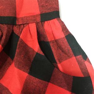 Classic Red Plaid Cotton High Waisted Vintage Flared Pleated Casual Skater Skirt N20167