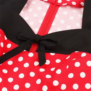 Women's Red Vintage Sleeveless Dot Print Plus Size Swing Dress N15581