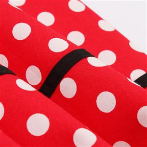 Women's Red Vintage Sleeveless Dot Print Plus Size Swing Dress N15581