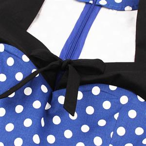 Women's Blue Vintage Sleeveless Dot Print Plus Size Swing Dress N15582