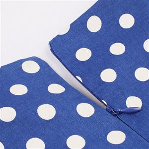 Women's Blue Vintage Sleeveless Dot Print Plus Size Swing Dress N15582