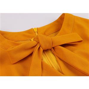 Retro Orange Floral Print Little Standing Collar Short Sleeve High Waist Midi Dress N19561