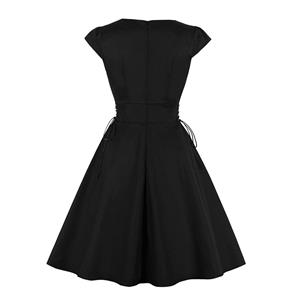 Gothic Black Spider Embroidered Side Lace-up High Waist Midi Dress N19241