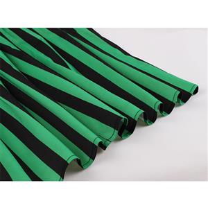 Vintage Black Round Neck 3/4 Sleeve Splice Stripes Print High Waist Swing Dress N20778