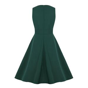 Vintage Split Scoop Neckline Sleeveless Solid Color High Waist Office Cocktail Midi Dress N21843