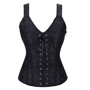 Vintage Strap Jacquard Vest Lacing-up Overbust Corset N18030