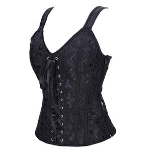 Vintage Strap Jacquard Vest Lacing-up Overbust Corset N18030