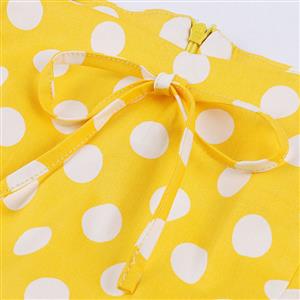 Sexy Yellow Vintage Strappy Polka Dot Printed Swing Summer Day Dress N17097