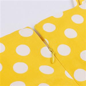 Sexy Yellow Vintage Strappy Polka Dot Printed Swing Summer Day Dress N17097