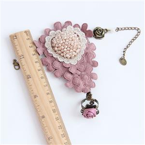 Vintage Style Pink Floral Embroidery Bead Bracelet with Ring J17922