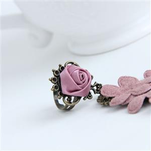 Vintage Style Pink Floral Embroidery Bead Bracelet with Ring J17922