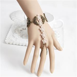 Victorian Vintage Style Bracelet, Vintage Bracelet for Women, Vintage Style Beige Embroidery Bracelet, Cheap Wristband, Victorian Style Metal Bracelet, Fashion Bride Bracelet with Ring, #J17916