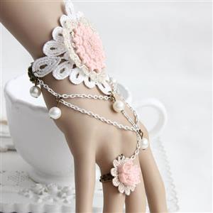 Vintage Style Metal Flower Embroidery Bracelet with Ring J17917