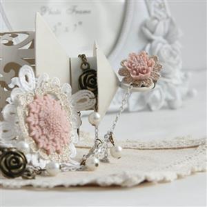 Vintage Style Metal Flower Embroidery Bracelet with Ring J17917