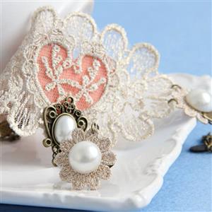 Vintage Style Floral Embroidery Bracelet with Ring J17918