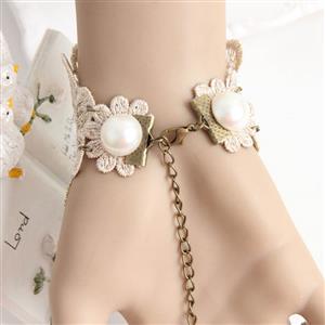 Vintage Style Floral Embroidery Bracelet with Ring J17918