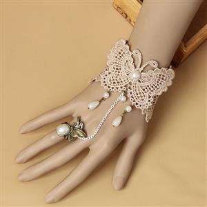 Vintage Style Big Butterfly Pearl Bracelet with Ring J18003