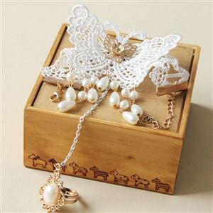 Vintage Style White Butterfly Pearl Bracelet with Ring J18006