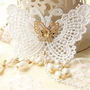 Vintage Style White Butterfly Pearl Bracelet with Ring J18006
